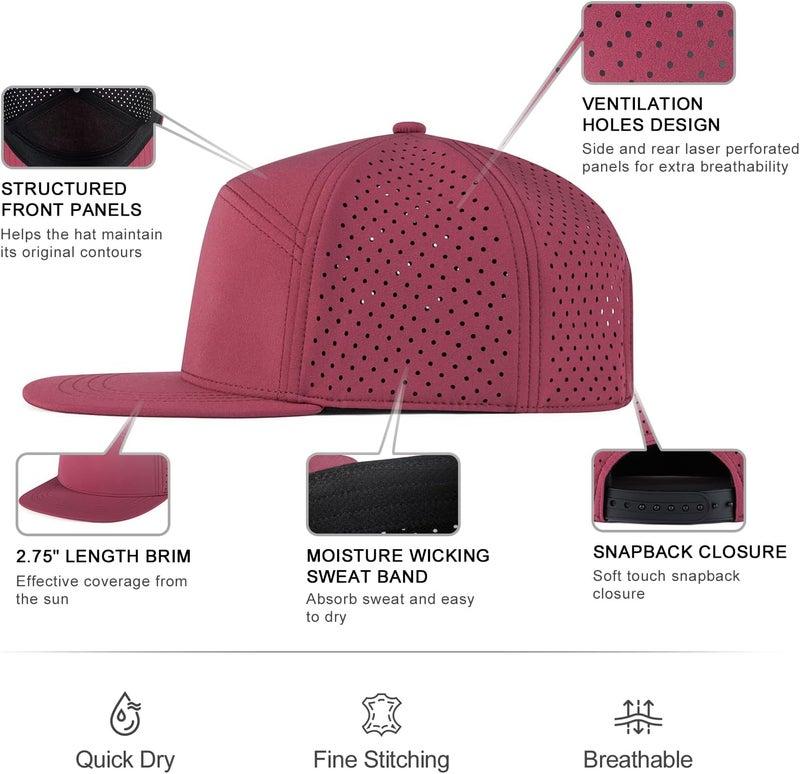 FEINION Men Flat Brim Adjustable Performance Hat Snapback Laser Perforated Baseball Cap - Image 3